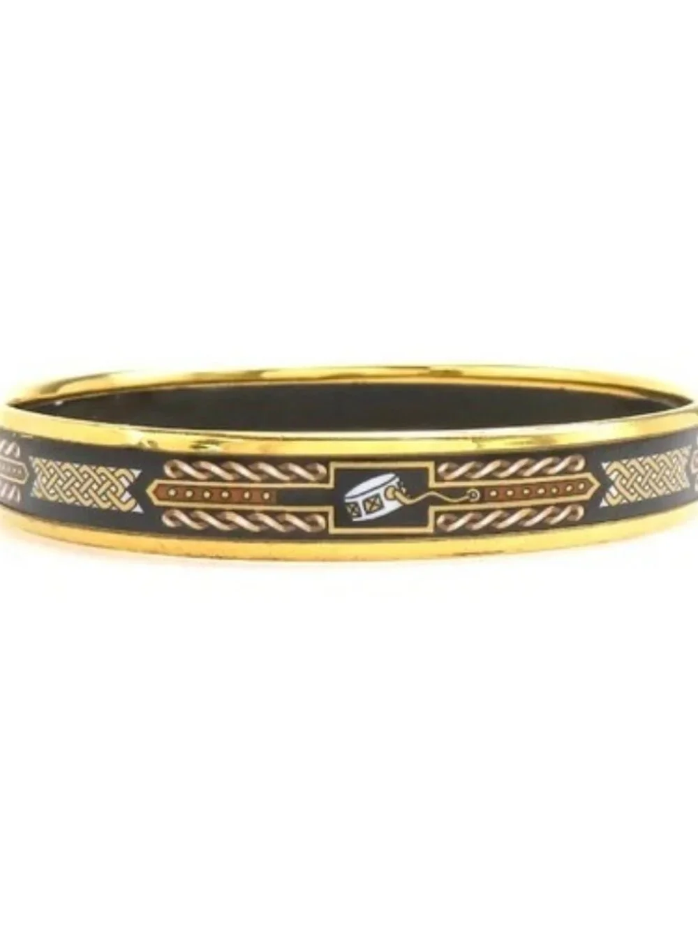 Auth HERMES Cloisonne Bangle Bracelet Gold/Black/White Metal/Enamel - e61914a